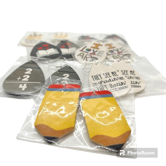 School Teacher Dangle Earrings Lightweight Faux Leather Set 7 Pairs Fun Design - Picture 1 of 7